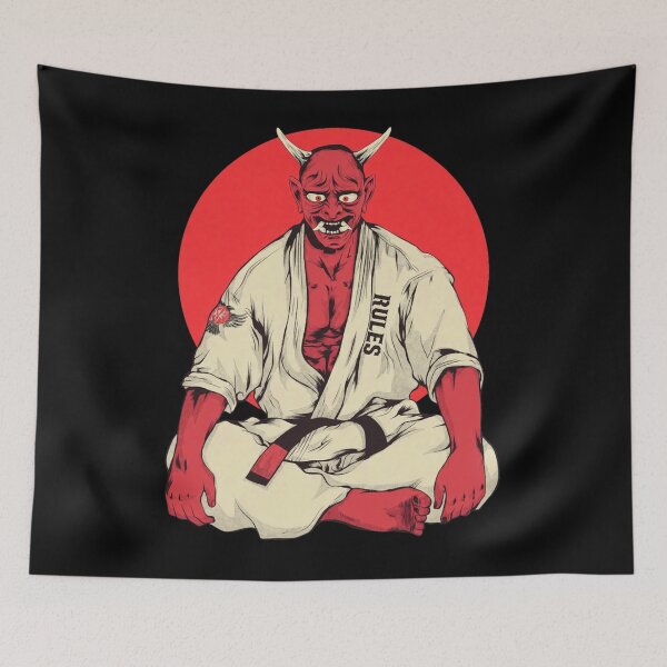 Item preview, red oni martial arts meditating demon designed and sold by Eadmadgen42.