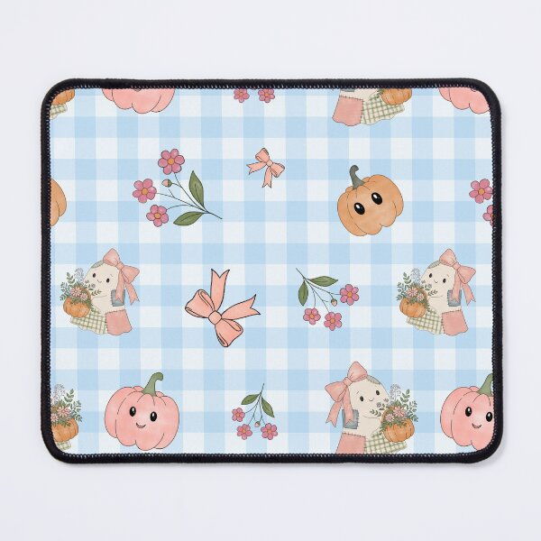 Item preview, Gingham Pumpkin Floral Blue Pattern designed and sold by ArtisticInks.