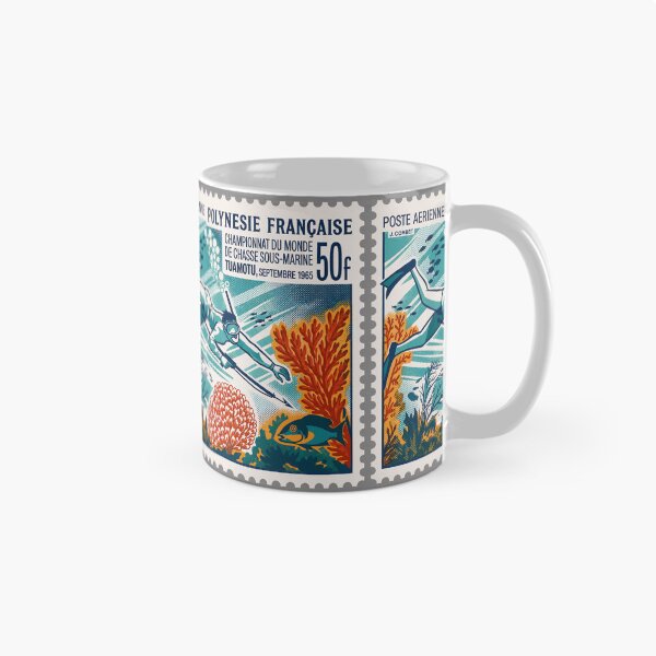 Item preview, Vintage French Polynesia Spearfishing Stamp – Retro Tuamotu Diving & Coral Reef Art designed and sold by retrographics.