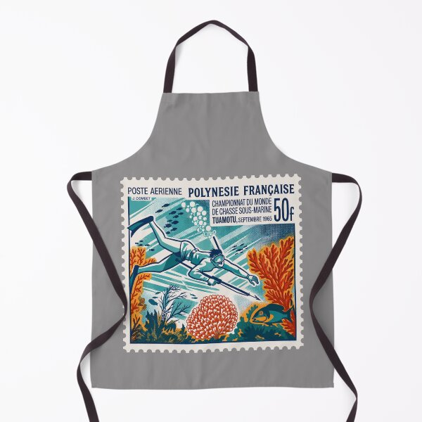 Item preview, Vintage French Polynesia Spearfishing Stamp – Retro Tuamotu Diving & Coral Reef Art designed and sold by retrographics.