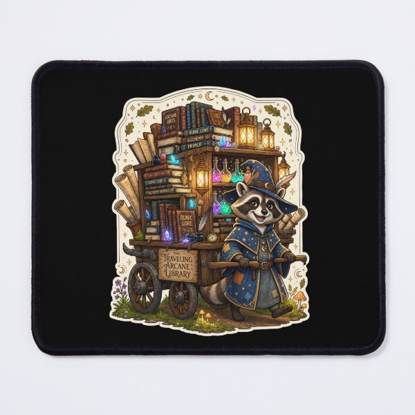 Item preview, The Traveling Arcane Library | Wizard Raccoon Book Cart | Fantasy Magic Library | Cottagecore Wizard | Enchanted Books | Magical Scholar Gift designed and sold by MrDev.