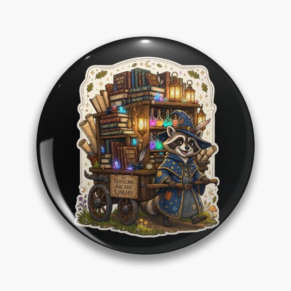Item preview, The Traveling Arcane Library | Wizard Raccoon Book Cart | Fantasy Magic Library | Cottagecore Wizard | Enchanted Books | Magical Scholar Gift designed and sold by MrDev.