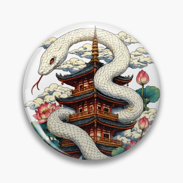 Item preview, The Deity of the Eternal Serpent – Japanese Ukiyo-e White Snake Pagoda Fantasy Art designed and sold by Substance_life.