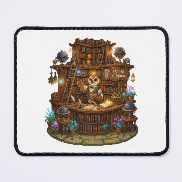 Item preview, The Celestial Book Nook | Owl Librarian | Astronomy Library | Cozy Fantasy Bookshop | Magical Library | Book Lover Gift designed and sold by MrDev.