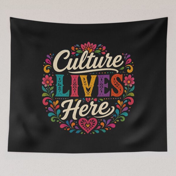 Item preview, Culture Lives Here | Hispanic Heritage Month Colorful Folk Art Typography Design designed and sold by RJACreative.