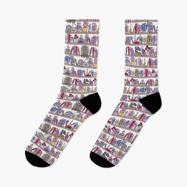 Item preview, Romantasy bookshelf pattern with dragons, books, daggers, swords, and florals. designed and sold by ApricotSafari.