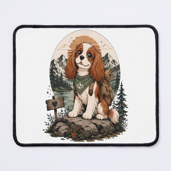 Item preview, Adventure Awaits | Cute Cavalier King Charles Spaniel Hiking Cartoon | Vintage Camping Dog Art designed and sold by Moh-nd-Eg.