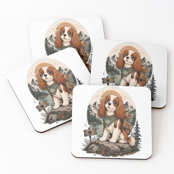 Item preview, Adventure Awaits | Cute Cavalier King Charles Spaniel Hiking Cartoon | Vintage Camping Dog Art designed and sold by Moh-nd-Eg.