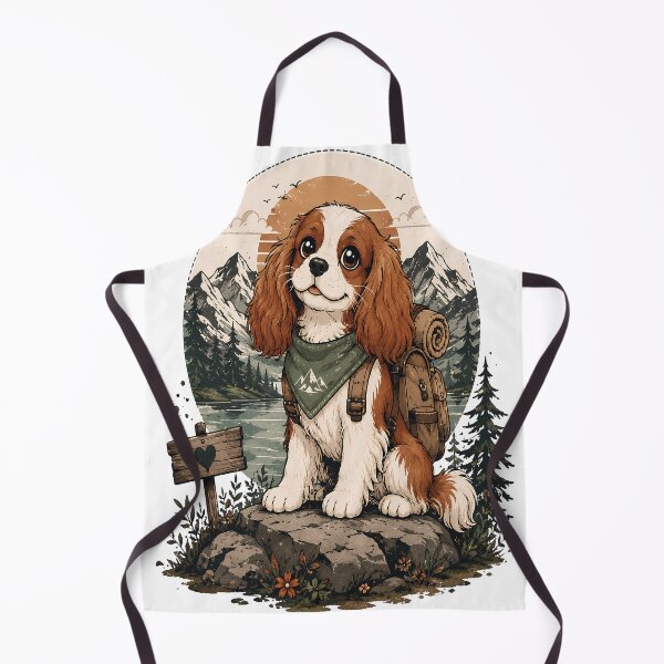 Item preview, Adventure Awaits | Cute Cavalier King Charles Spaniel Hiking Cartoon | Vintage Camping Dog Art designed and sold by Moh-nd-Eg.
