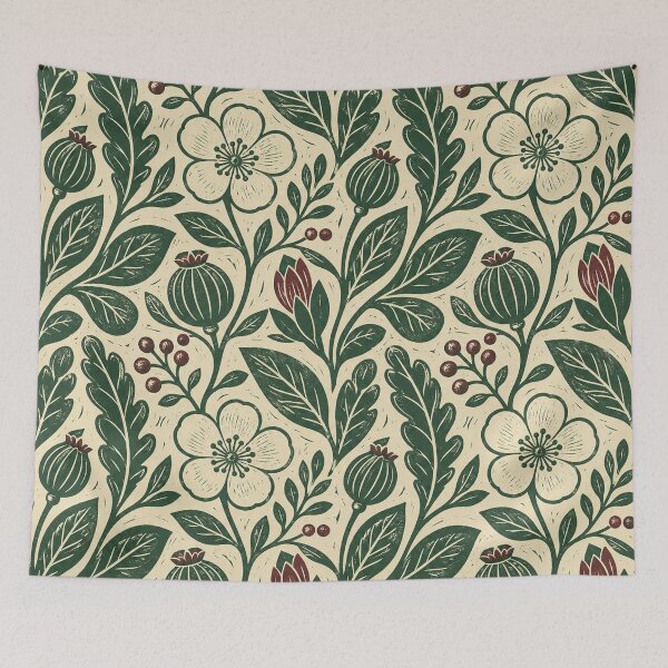 Item preview, Botanical Folk Floral Pattern Vintage Block Print Garden Design designed and sold by TM DESIGNS AND MORE.