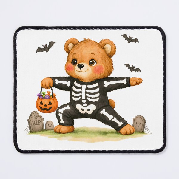 Item preview, Halloween Yoga Bear in Warrior II Pose – Cute Skeleton Costume designed and sold by YogiAnimalArt.