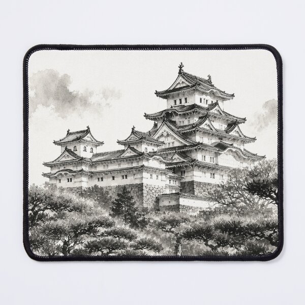 Item preview, temple castle Japan culture traditional ink illustration hand draw designed and sold by sabartgunpla.