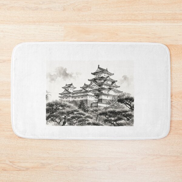 Item preview, temple castle Japan culture traditional ink illustration hand draw designed and sold by sabartgunpla.