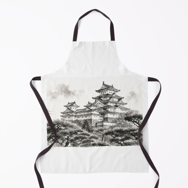 Item preview, temple castle Japan culture traditional ink illustration hand draw designed and sold by sabartgunpla.