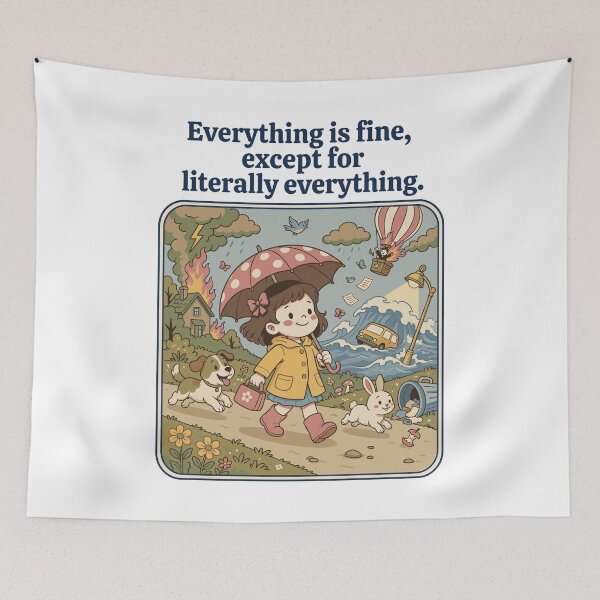 Item preview, Funny Everything Is Fine Except Literally Everything Quote T-Shirt designed and sold by Coldink.
