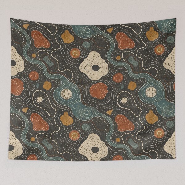 Item preview, Topographic Map Pattern Retro Contour Lines Outdoor Print Design designed and sold by TM DESIGNS AND MORE.