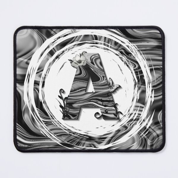 Item preview, Letter A Botanical Monogram black and white liquid marble designed and sold by iRenza.