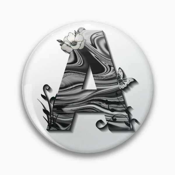 Item preview, Letter A Botanical Monogram black and white liquid marble designed and sold by iRenza.