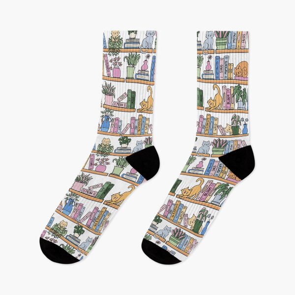 Item preview, Playful cats on bookshelf pattern with pot plants and books. designed and sold by ApricotSafari.