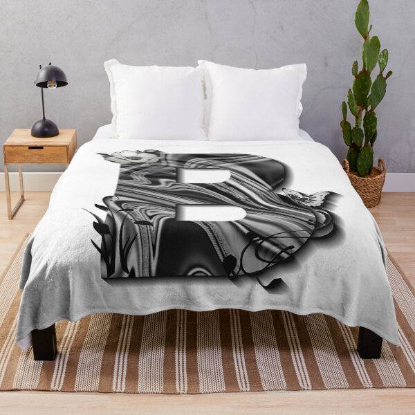 Item preview, Letter B Botanical Monogram black and white liquid marble designed and sold by iRenza.