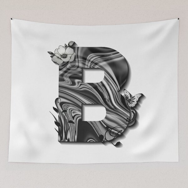 Item preview, Letter B Botanical Monogram black and white liquid marble designed and sold by iRenza.