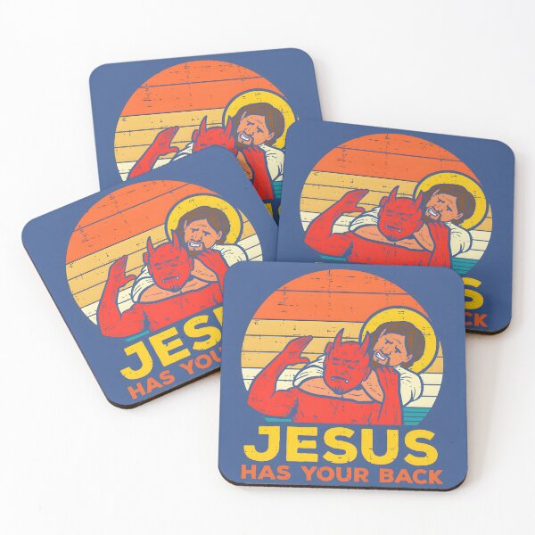 Item preview, Jesus Has Your Back Funny Satan Illustrated Cartoon Christian Faith Art designed and sold by ArtsyGlaze.