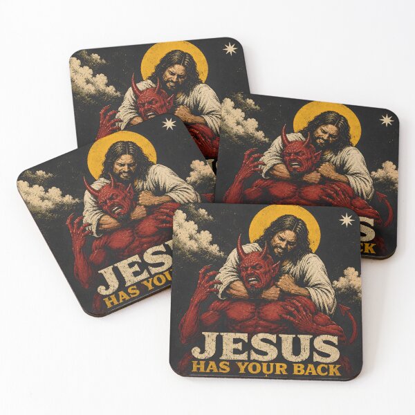 Item preview, Jesus Has Your Back Funny Satan Illustrated Cartoon Christian Faith Art designed and sold by ArtsyGlaze.