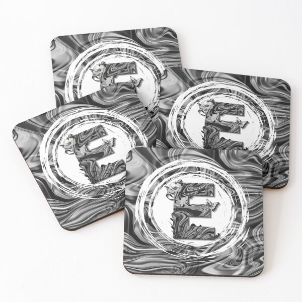 Item preview, Letter E Botanical Monogram black and white liquid marble designed and sold by iRenza.