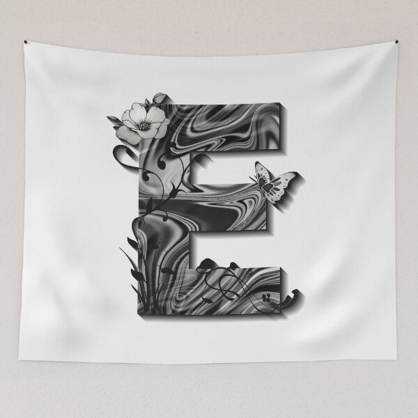 Item preview, Letter E Botanical Monogram black and white liquid marble designed and sold by iRenza.