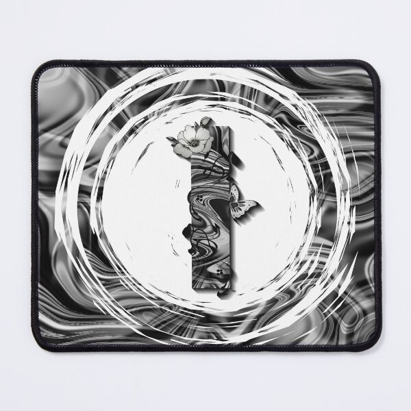 Item preview, Letter I Botanical Monogram black and white liquid marble designed and sold by iRenza.