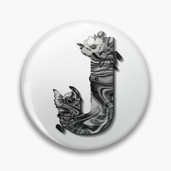 Item preview, Letter J Botanical Monogram black and white liquid marble designed and sold by iRenza.