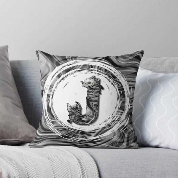 Item preview, Letter J Botanical Monogram black and white liquid marble designed and sold by iRenza.