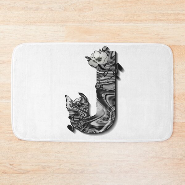 Item preview, Letter J Botanical Monogram black and white liquid marble designed and sold by iRenza.