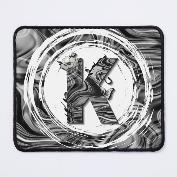 Item preview, Letter K Botanical Monogram black and white liquid marble designed and sold by iRenza.