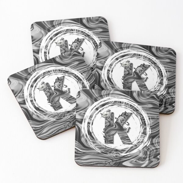 Item preview, Letter K Botanical Monogram black and white liquid marble designed and sold by iRenza.