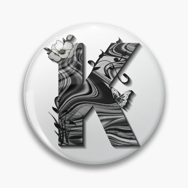 Item preview, Letter K Botanical Monogram black and white liquid marble designed and sold by iRenza.