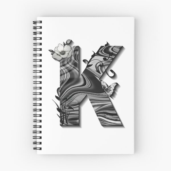 Item preview, Letter K Botanical Monogram black and white liquid marble designed and sold by iRenza.