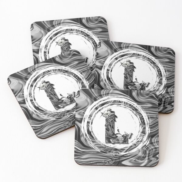 Item preview, Letter L Botanical Monogram black and white liquid marble designed and sold by iRenza.
