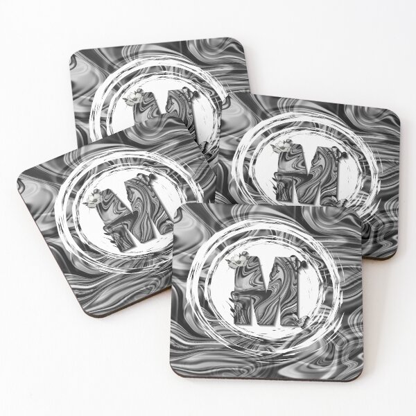 Item preview, Letter M Botanical Monogram black and white liquid marble designed and sold by iRenza.