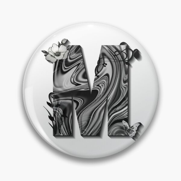Item preview, Letter M Botanical Monogram black and white liquid marble designed and sold by iRenza.