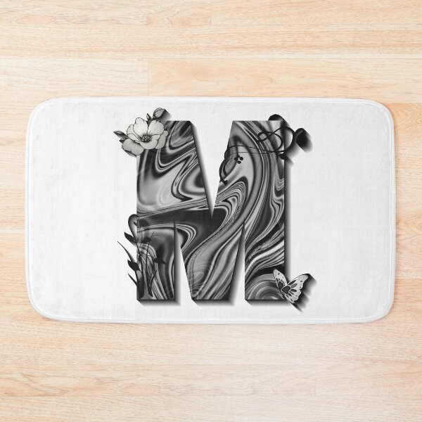 Item preview, Letter M Botanical Monogram black and white liquid marble designed and sold by iRenza.