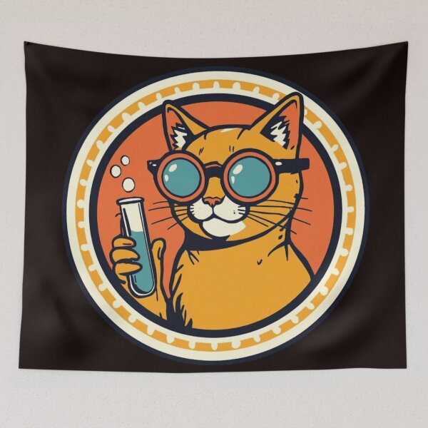 Item preview, Vintage Chemistry Cat - Retro Science Comic Art designed and sold by PurrLab Studio.
