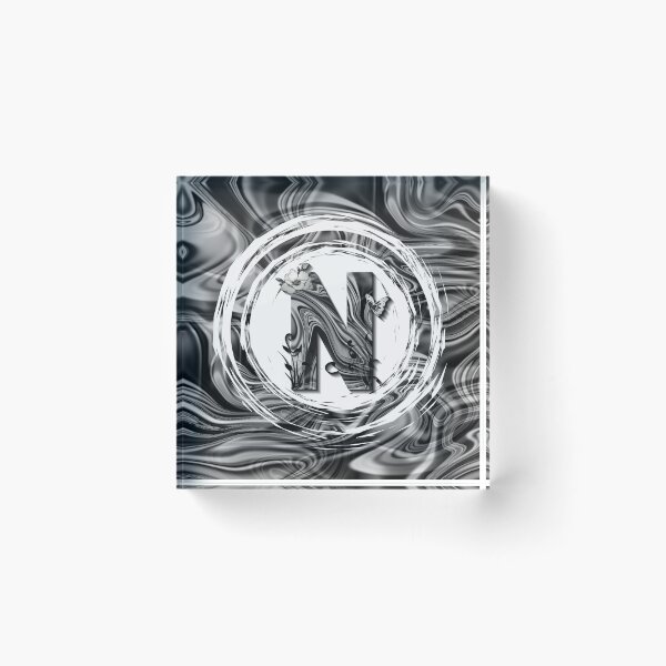 Item preview, Letter N Botanical Monogram black and white liquid marble designed and sold by iRenza.