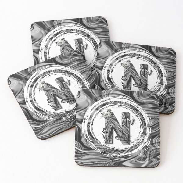 Item preview, Letter N Botanical Monogram black and white liquid marble designed and sold by iRenza.
