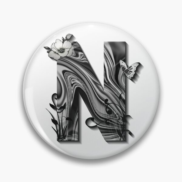 Item preview, Letter N Botanical Monogram black and white liquid marble designed and sold by iRenza.