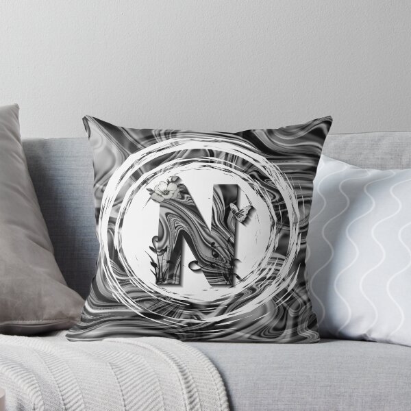 Item preview, Letter N Botanical Monogram black and white liquid marble designed and sold by iRenza.