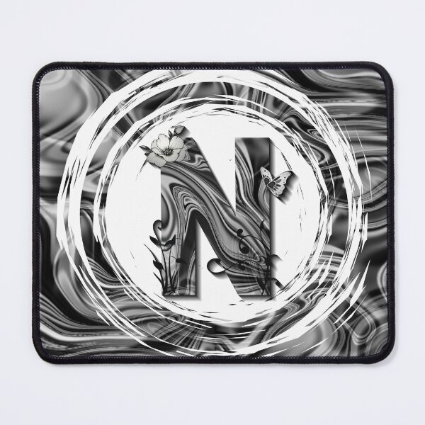 Item preview, Letter N Botanical Monogram black and white liquid marble designed and sold by iRenza.