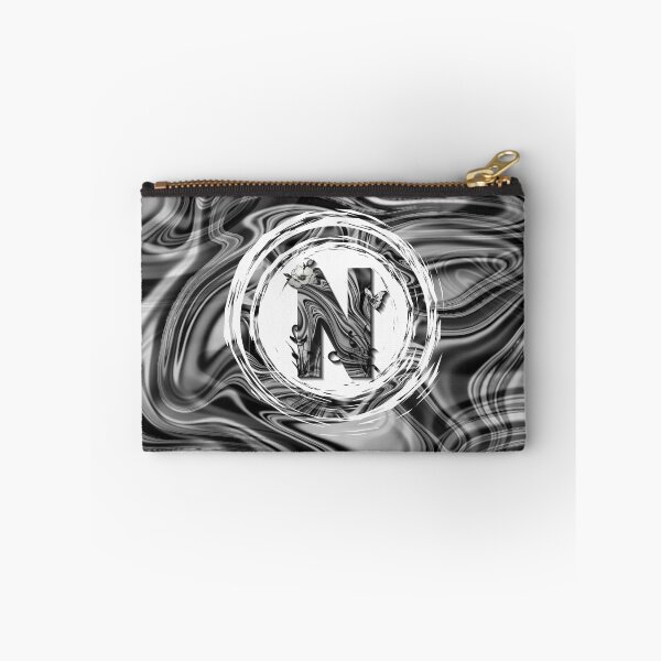 Item preview, Letter N Botanical Monogram black and white liquid marble designed and sold by iRenza.
