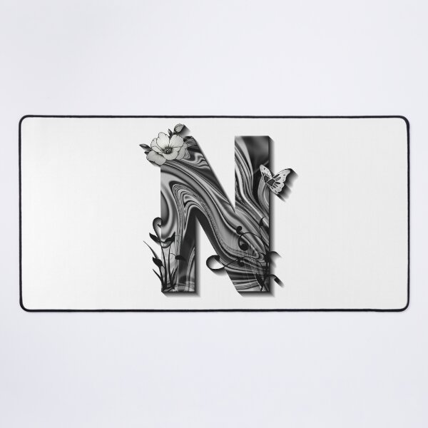 Item preview, Letter N Botanical Monogram black and white liquid marble designed and sold by iRenza.