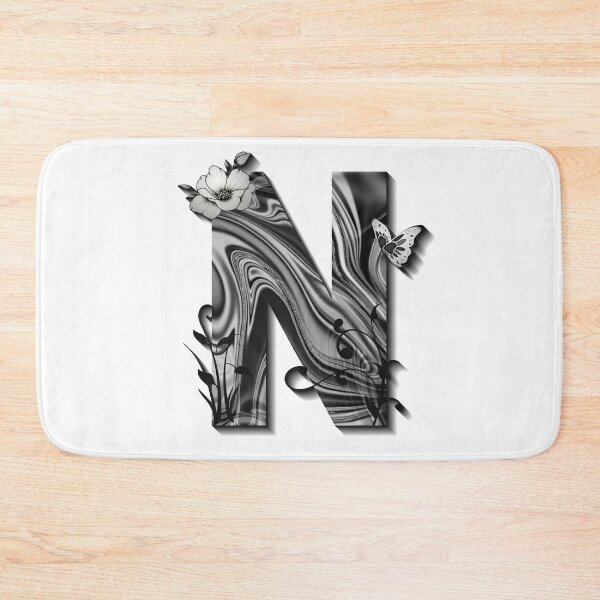 Item preview, Letter N Botanical Monogram black and white liquid marble designed and sold by iRenza.